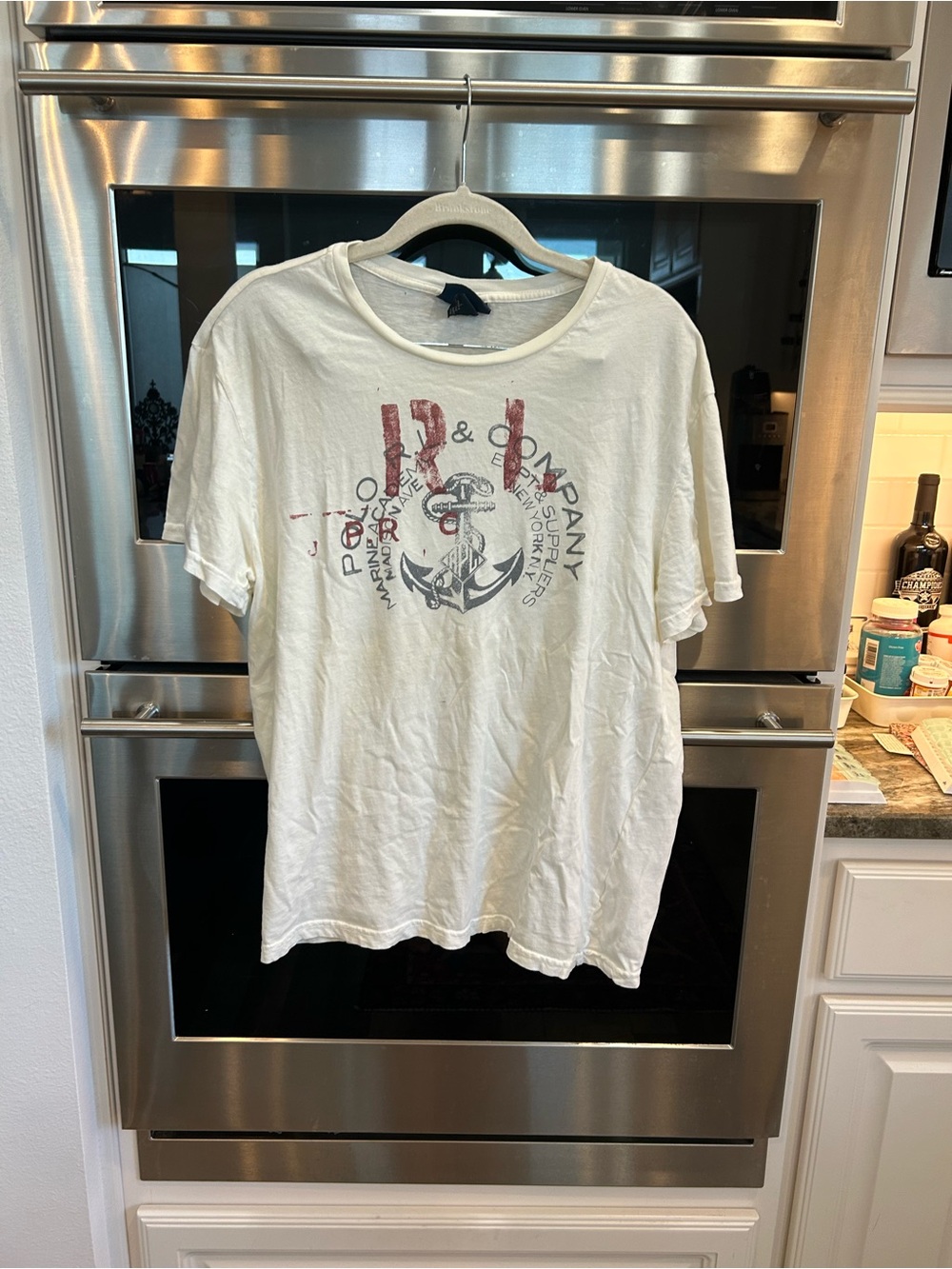 Ralph Lauren White Short Sleeve Tee with Red and Navy Anchor Graphic